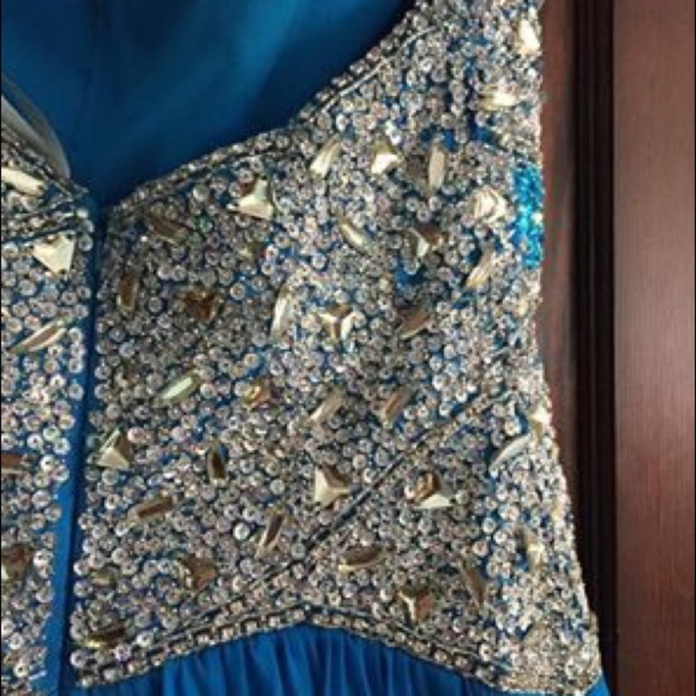 Blue beaded prom dress